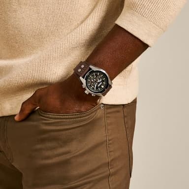 Fossil Men's Coachman Quartz Stainless Steel and Leather Chronograph Watch, Color: Silver, Brown (Model: CH2891) - Image 5