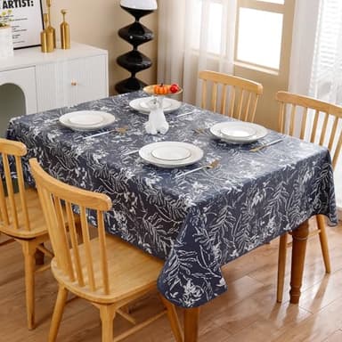 Heavy Duty Vinyl Tablecloth with Flannel Backing Waterproof Oil-Proof Plastic Table Cloth Stain-Resistant Wipeable Rectangle or Square Table Cover for Indoor and Outdoor (Blue Leaf，60x102 Inch) - Image 3