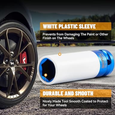 1/2" Drive 5pc Impact Lug Nut Socket Set, Metric 15-17-19-21-22 mm, Thin Wall with Colored Covers, Wheel Lug Nuts Socket with Protective Sleeve and Insert Prevent Damage to Rims (Red） - Image 3