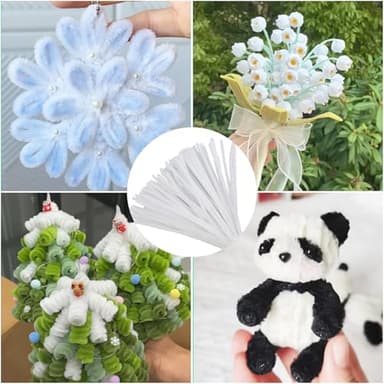 ESUOHYM 100 PCS White Pipe Cleaners Craft Bulk DIY Art Supplies for, Adults Crafts, Thick Chenille Stems Fuzzy Wire Sticks Holiday Decorations and School Supplies - Image 2