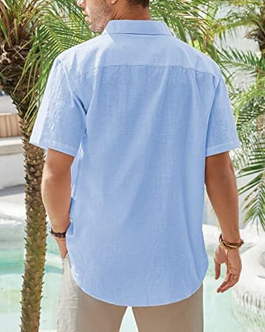 J.VER Men's Linen Shirts Casual Short Sleeve Button Down Shirt Fashion Summer Tops for Beach Vacation Wedding with Pocket Blue Medium - Image 2