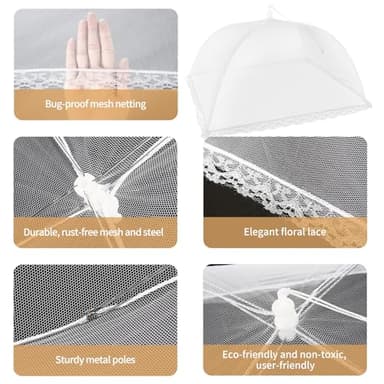 NEPAK 6 Large and Tall Food Covers, 17"x17" Food Tents Food Covers for Outdoors,Pop-up Mesh Food Covers Nets for Outside,Screen Tents,Parties Picnics, BBQ,Reusable and Collapsible - Image 7