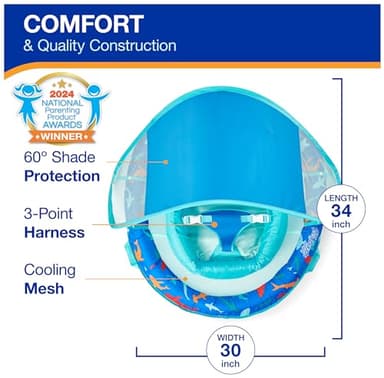 Swimways Infant Spring Float, Baby Pool Float with Canopy & UPF Protection, Swimming Pool Accessories for Kids 3-9 Months, Shark - Image 3