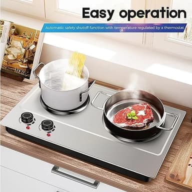 Hot Plate,Cusimax Double Burner 1800W Cast Iron Heating Plate,Electric Stove with Adjustable Temperature Control,Stainless Steel,Suitable for Various Scenarios Upgraded Version - Image 5