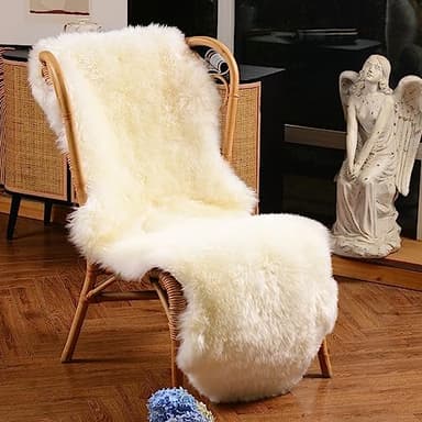 LLB Genuine Sheepskin Area Rug Wool Rug Fur Carpet Fluffy Shaggy Fur Rug for Living Room Kids Bedroom Real Sheepskin Throw Lambskin Rugs Sofa Mat Chair Seat Covers (Ivory White, 2 x 6 ft Sheepskin) - Image 2