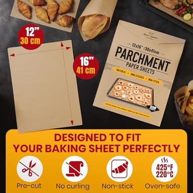 220 PCS Parchment Paper Baking Sheets, 12x16 Inches by Baker's Signature | Precut Non-Stick & Unbleached - Will Not Curl or Burn, Non-Toxic & Comes in Convenient Packaging - Image 3