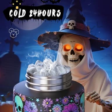 ENCOOL Halloween Gothic Water Bottle with Straw, Stainless Steel Insulated Water Bottle,Leak Proof, One-Touch Flip Lid, BPA Free, Holiday Gifts For Women Men, 24oz, Floral Afterlife - Image 3