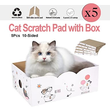 5 Packs in 1 Cat Scratch Pad with Box, Cat Scratcher Cardboard,Reversible,Durable Recyclable Cardboard, Suitable for Cats to Rest, Grind Claws and Play with Scratch Box - Image 5