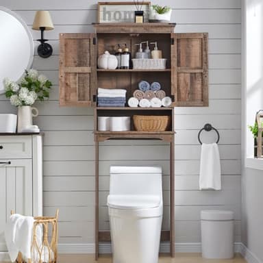ACCOHOHO Over The Toilet Storage Cabinet, Farmhouse Bathroom Cabinet with Adjustable Shelf & Barn Door, 67" Tall Over The Toilet Shelf, Rustic Brown - Image 3