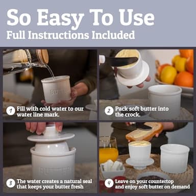 PriorityChef Butter Crock with Lid with Water Line,Ceramic French Butter Dish to Leave On Counter, White - Image 3
