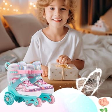 HYKID Toddler Roller Skates 4 Adjustable Sizes Fun Illuminating Safety Three-Point Type Breathable Upper Beginner Roller Skates for Girls Kids Butterfly Small 11-1 - Image 2