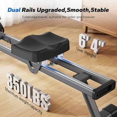 Merach Rowing Machine, Magnetic Rower Machine for Home, 16 Levels of Quiet Resistance, Dual Slide Rail with Max 350lb Weight Capacity, App Compatible with LCD Monitor, Q1S - Image 3
