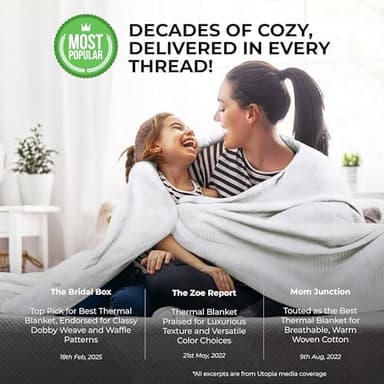 Utopia Bedding White 100% Cotton Blanket [Twin Size - 90x72 Inch] 350GSM Lightweight, Soft and Breathable Thermal Dorm Bed Blanket for All Seasons - Image 3