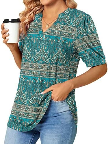 Anyally Womens Summer/Spring Puff Short Sleeve Tops Dressy Casual V-Neck T-Shirts Cute Blouse for Work - Image 3