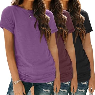 SUNBS Womens 3 Pack T-Shirts Short Sleeve Summer Tops Fashion Basic Tees Comfy Casual Vacation Outfits Workout Clothes 2025 PurpleWineredBlack M - Image 1