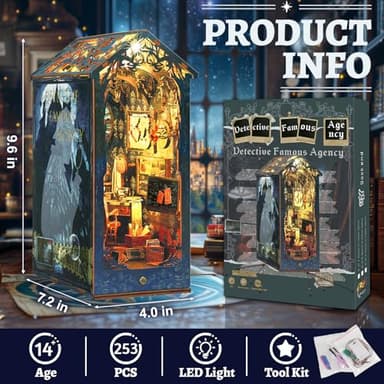 Catcrafter Book Nook Kit - Detective Agency Booknook for Bookshelf Decor, DIY Miniature House Kit, 3D Wooden Puzzle Dollhouse, Crafts for Adults Teens Birthday Easter Gifts - Image 2