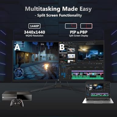 Z-Edge 34" Curved Gaming Monitor, WQHD 1440P 165Hz 144Hz PC Monitor, MPRT 1ms, 21:9 Aspect Ratio, 1500R, 16.7M Colors, 3000:1 Contrast, UG34 Frameless Bezel, 2X DP 1.4 Ports and 2X HDMI 2.0 Port - Image 6