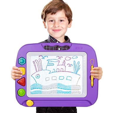 SGILE Large Magnetic Drawing Board - 4 Colors 16×13in Writing Painting Doodle Pad with 4 Stamps for Toddlers, Learning Educational Toy Etch Sketch Gift for 36+ Month Kids Girls Boys, Purple - Image 10