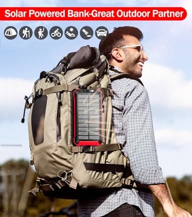 GOODaaa Power Bank Wireless Charger 36000mAh Built in 4 Cables Six Outputs 15W Fast Charging Power Bank for All Mobile Devices Three Inputs Solar Portable Charger with Dual Flashlights, Carabiner - Image 8