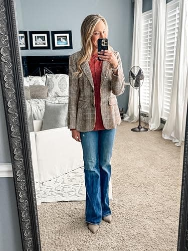 ELLEVEN Womens Casual Plaid Blazer Lapel Collar Double Button Long Sleeve Boyfriend Blazer Suit Houndstooth Plaid Blazer Jacket Business Work Office Blazer Suits Brown Plaid Small - Image 4