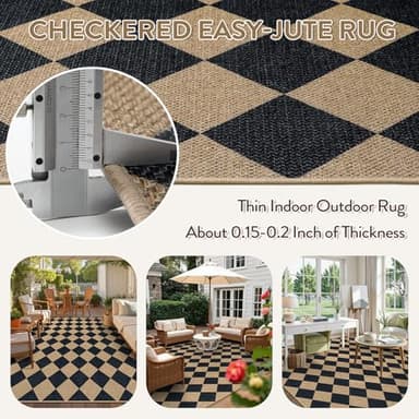 Lahome Checkered Easy Jute Area Rug 8x10, Large Living Room Patio Rug Checkerboard Indoor Outdoor Carpet, Farmhouse Geometric Non Slip Black Carpet for Backyard Dining Room - Image 3