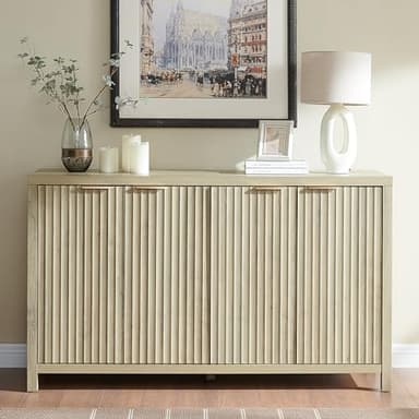 OAKHAM HOME Fluted Sideboard with Storage 4 Doors Buffet Cabinet Large Modern Credenza Accent Console Cabinets with Adjustable Shelves for Living Room Kitchen Hallway, Natural - Image 2