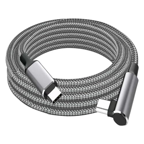10FT 60W USB C to USB C Right Angle Fast Charging Cable,Long Cord Nylon Braided, Type C Charger Cord for,Apple-iphone 15,Sam-sung GalaxyS24 S23 S22 A15,iPad Pro/Air,Pixel 5/4 XL,One-Plus 8T,PS5 (Grey) - Image 1