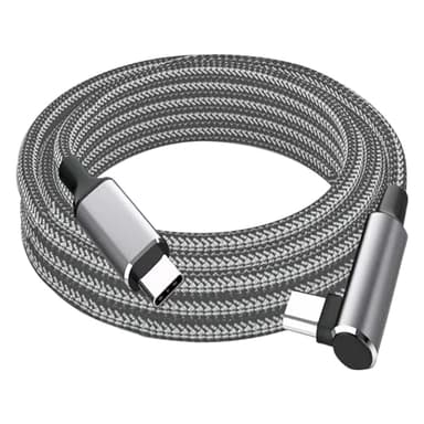 10FT 60W USB C to USB C Right Angle Fast Charging Cable,Long Cord Nylon Braided, Type C Charger Cord for,Apple-iphone 15,Sam-sung GalaxyS24 S23 S22 A15,iPad Pro/Air,Pixel 5/4 XL,One-Plus 8T,PS5 (Grey) - Image 1