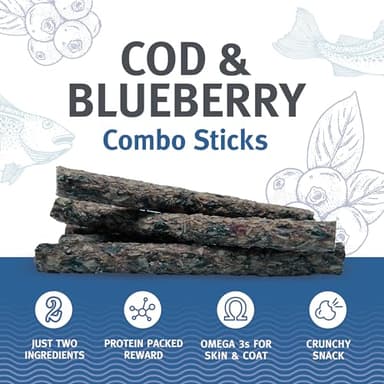 Icelandic+ Combo Sticks: Cod & Blueberry - 2oz - Dog Treats, Crunchy 2 Ingredient Pet Snacks, Preservative Free, Wild Caught Fish, Slow Baked, Natural - Image 4
