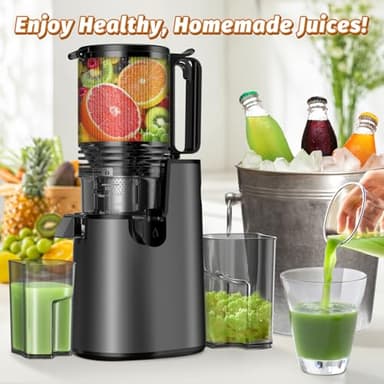 Cold Press Juicer, Masticating Juicer with 5.4" Wide Feed Chute, 350w Slow Juicer Machines Fit Whole Vegetables and Fruits with High Juice Yield, Easy to Clean (Black) - Image 6