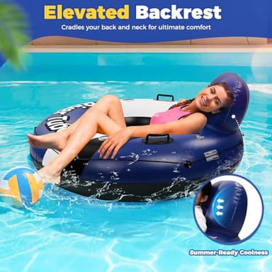 KIZJORYA 2025 New & Upgraded River Tubes for Floating Heavy Duty, Inflatable Float for Beach Lake Rafting, Fool Floats with Mesh Bottom, Cup Holder, Backrest - Image 6