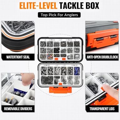 PLUSINNO 264/397pcs Fishing Accessories Kit, Organized Fishing Tackle Box with Tackle Included, Fishing Hooks, Fishing Weights Sinkers, Swivels, Beads, Fishing Gear Set Equipment for Bass Trout - Image 2