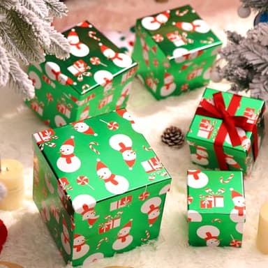 PAPER FAIR 5PCS Christmas Snowman Nesting Gift Boxes Set, Green Foil Mirror Candy Cane Lollipop Square Cardboard Nested Box w/Lid, for Gift Wrapping Holiday Present Birthday, Assorted Size - Image 5