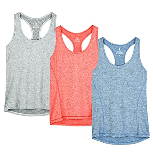icyzone Workout Tank Tops for Women - Racerback Athletic Yoga Tops, Running Exercise Gym Shirts(Pack of 3)(XL, Granite/Blue/Orange) - Image 1
