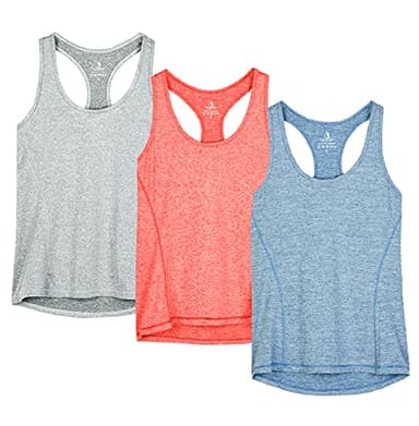 icyzone Workout Tank Tops for Women - Racerback Athletic Yoga Tops, Running Exercise Gym Shirts(Pack of 3)(XL, Granite/Blue/Orange) - Image 1