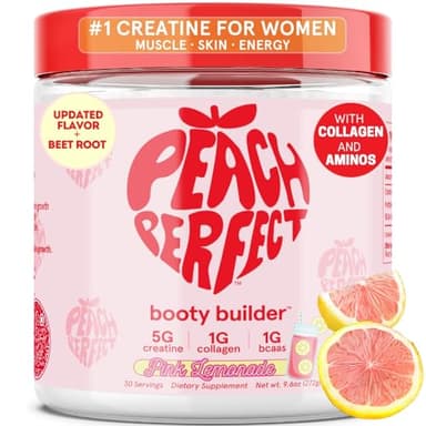 Peach Perfect Creatine Monohydrate Powder, Pink Lemonade, Glute Builder Creatine for Women with Collagen, BCAAs, 5g Vegan Micronized Creatine per Serving, for Energy, Muscle Support, 30 Servings - Image 1