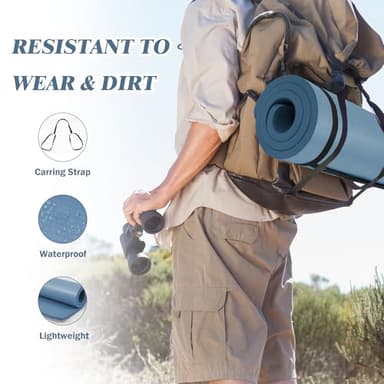 Yoga Mat 1-Inch Extra Thick High-Density Exercise Mat with Non-Slip Surface & Carry Strap for Men & Women Tear-Resistant Pilates Workout Mat for Home Gym, Floor Fitness, Navy Blue - Image 3