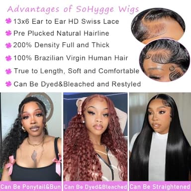 soHygge 30 Inch Deep Wave Lace Front Wigs Human Hair 13x6 HD Lace Front Wigs Human Hair Pre Plucked Deep Curly Wig 200% Density Frontal Glueless Wigs Human Hair for Women - Image 2