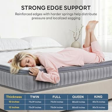 LIKIMIO 10 Inch Queen Size Mattress in a Box, Gel Memory Foam Zoned Hybrid with Cool Ice Silk Cover, Reinforced Edge Individually Pocket Springs, Zero Motion, Medium Firm, SG Made, CertiPUR-US - Image 5