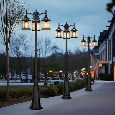 Dusk to Dawn Outdoor Lamp Post Light with 3 LED Bulbs, Triple Head Aluminum Street Light Post for Outside with Sensor, Waterproof Birdcage Pole Lighting Fixture for Backyard Garden Patio Bronze - Image 8