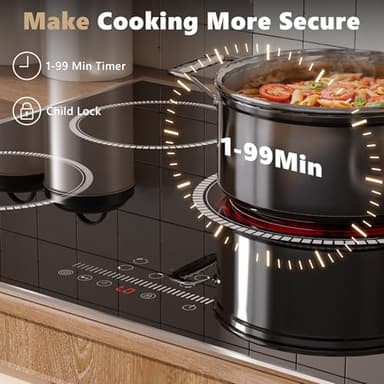 Pladeca 30 Inch Electric Cooktop, 5 Burner Electric Stove Top 6900W, 30" Built-In Ceramic Countertop with Metal Frame, Child Lock, Timer, Slide Control, 220-240V Hardwired (No Plug) - Image 9