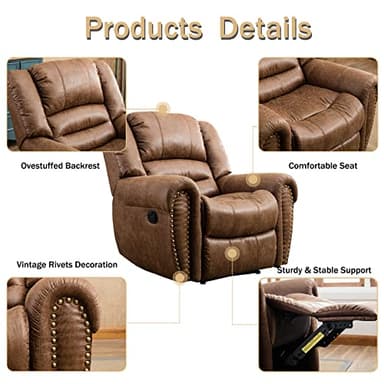CANMOV Leather Recliner Chair, Classic and Traditional Manual Recliner Chair with Comfortable Arms and Back Single Sofa for Living Room, Nut Brown - Image 4