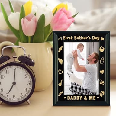 HEYINSHEN First Father's Day Picture Frame for Dad Wood Daddy & Me Photo Frame First Time Dad Gifts from Baby Daughter Son Happy 1st Fathers Day Gift for New Dad 4" X 6" Photo Insert - Image 7