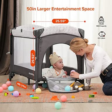 ELEMARA 4 in 1 Wide Baby Bassinet Bedside with Diaper Changer,Long Next to Bed Crib with Mattress,Sheet,Music and Blackout Cover,Playpen Travel Bed with Storage,XL Co Sleeper with 3 Adjustable Height - Image 5