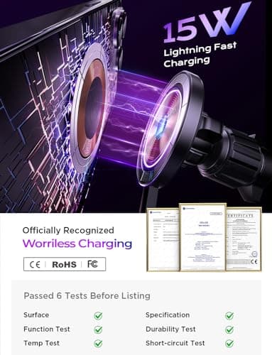 LISEN for 15W MagSafe Car Mount Charger,Magnetic Wireless Car Charger for iPhone 17 Pro Max Accessories,Magnetic Phone Holder for iPhone 17 Air Pro Max Plus 16 15 14 13 12,Samsung S25/24 with MagSafe - Image 4