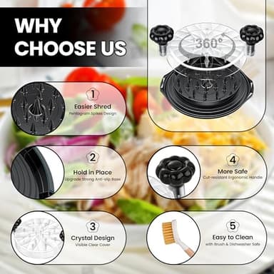 Chicken Shredder Tool Twist Large - 10'' Pro Meat Shredders for Chicken Breast,Visible Kitchen Gadgets Grinder Machine with Brush,Strong Anti-Slip Strip,Ergonomic Handle,BPA Free (Black) - Image 3