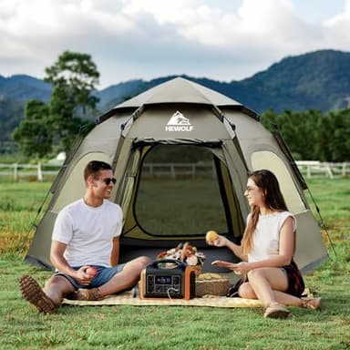 Hewolf 2/3/4 Person Camping Tent - Instant Pop Up Waterproof 2 Doors Tent with Easy Setup | 3-Season Hexagonal Dome Design for Family, Hiking & Traveling (Green) - Image 7