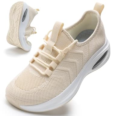 Rollstep Wide Toe Box Shoes Women Extra Wide Width Sneakers Diabetic Air Cushion Road Running Shoes Ultra Light Wide Tennis Sneakers Gym Training Breathable Walking Shoes Beige 37 - Image 1