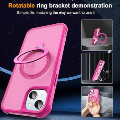 SKYLMW Compatible with iPhone 15 Case with Invisible Magnetic O-Ring Stand Military-Grade Translucent Case for iPhone 15 6.1" [Compatible with Mag-Safe][Great Grip Feeling], Rose - Image 2