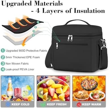 DALINDA Insulated Lunch Bag for Women,Lunch Box Cooler Bag Lightweight Nylon Waterproof Lunch Box LunchBags for Work (Black - Image 4